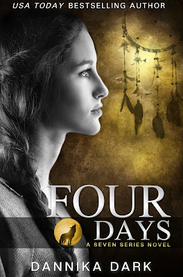 Four days book cover, a profile of a beautiful woman with a long braid gazing pensively. She is a mixed heritage of white and native american. Background is radiant gold with a dream catcher hanging