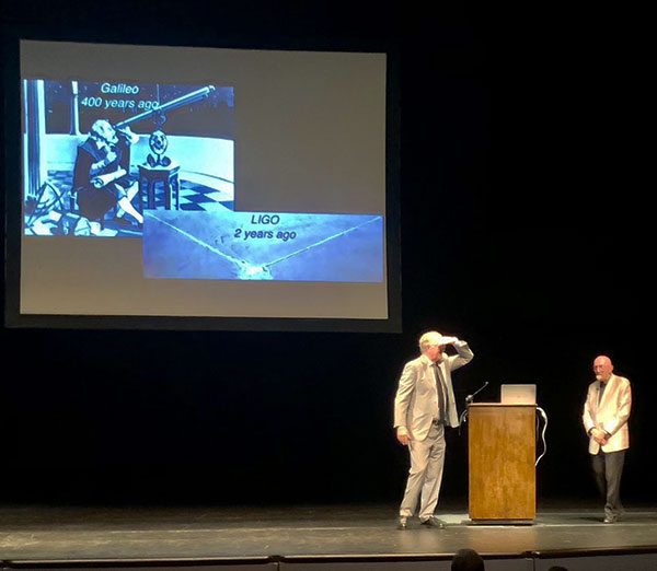 UCI Dean Janda looks for questions following Nobel laureate Kip Thorne presentation at Barclay Theater