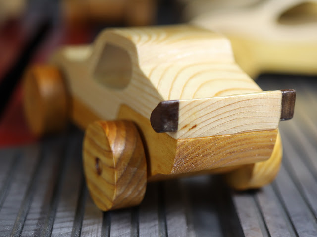 Handmade Wood Toy Car, Handmade Sport Coupe Finished with Clear and Amber Shellac, from The Speedy Wheels Series