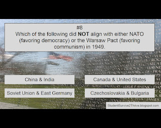 Which of the following did NOT align with either NATO (favoring democracy) or the Warsaw Pact (favoring communism) in 1949. Answer choices include: China & India, Canada & United States, Soviet Union & East Germany, Czechoslovakia & Bulgaria