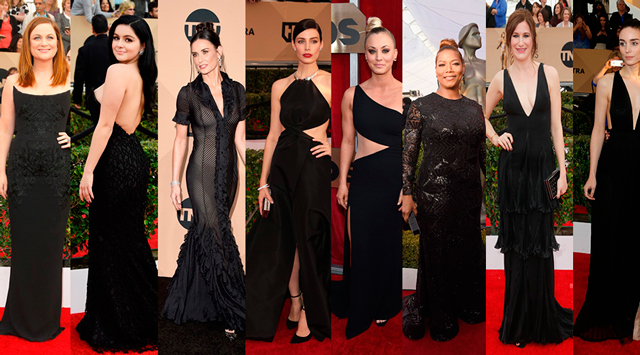 SAG AWARDS 2016, CELEBRIDADES USANDO PRETO: Amy Poeher  Ariel Winter  Demi Moore  Jessica Pare  Kaley Cuoco  Queen Latifa  Kathyrn Hahn  Rooney Mara (FOTO: GETTY IMAGES)