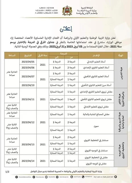 برمجة اجتماعات اللجان الإدارية المتساوية الأعضاء  للنظر في الترقي في الدرجة بالاختيار برسم سنة 2021