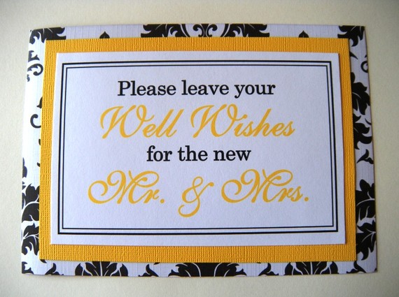 Wedding Signs in Yellow and Black and White Damask Ready to Ship