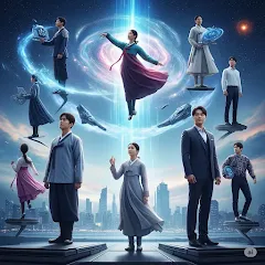 시간을 넘어서의 미래를 상징하는 역동적 인물 이미지