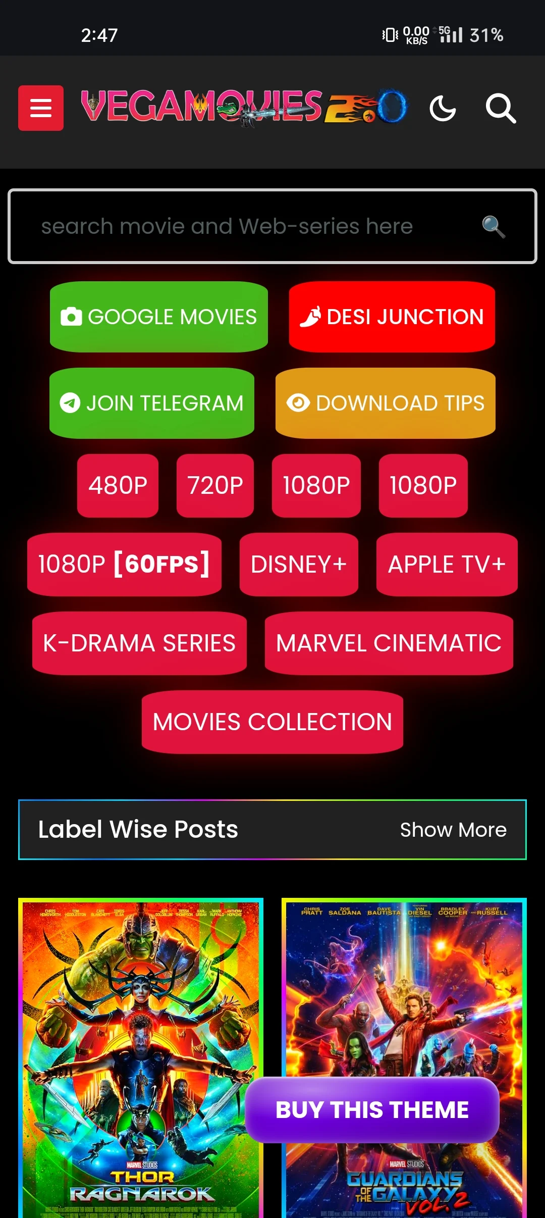 Colourful vega movies blogger template