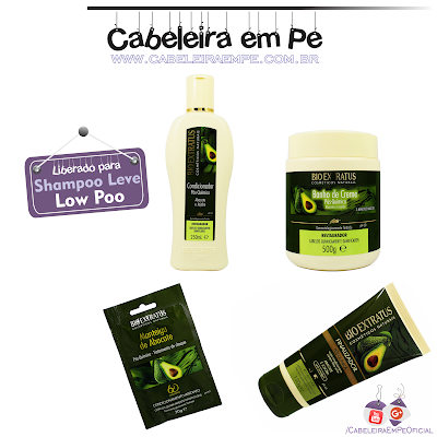 Composição Condicionador, Máscara Banho de Creme, Sachê Tratamento de Choque "Manteiga de Abacate" e Finalizador Pós Química (Abacate e Jojoba) - Bio Extratus (Liberada para Low Poo)