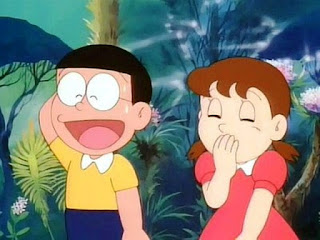 Nobita dan Shizuka lagi asyik tertawa bersama