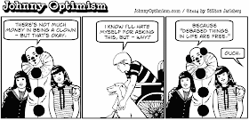 Johnny Optimism, medical, humor, sick, jokes, boy, wheelchair, stilton jarlsberg, tickles, clown, scary clown
