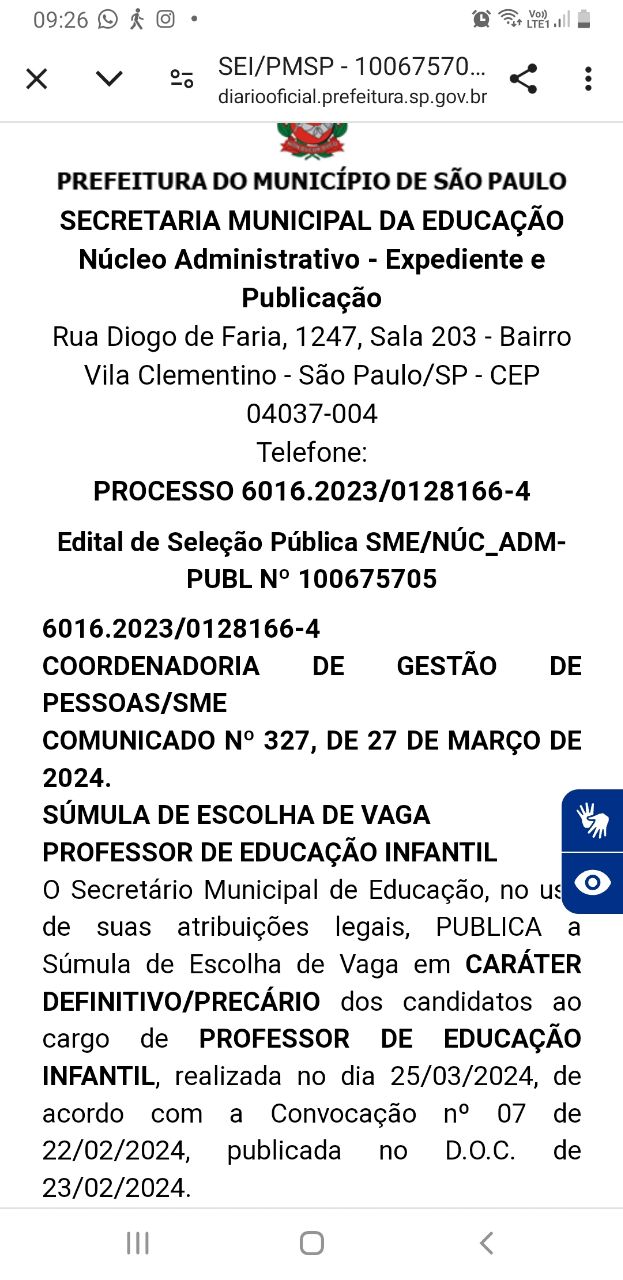 PROFESSOR DE EDUCAÇÃO INFANTIL: SÚMULA DE ESCOLHA DE VAGA