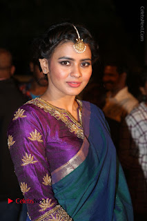 Actress Hebha Patel Stills in Green Silk Saree at Gemini TV Puraskaralu 2016 Event  0039.JPG