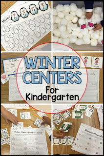 Winter themed math and literacy centers for kindergarten