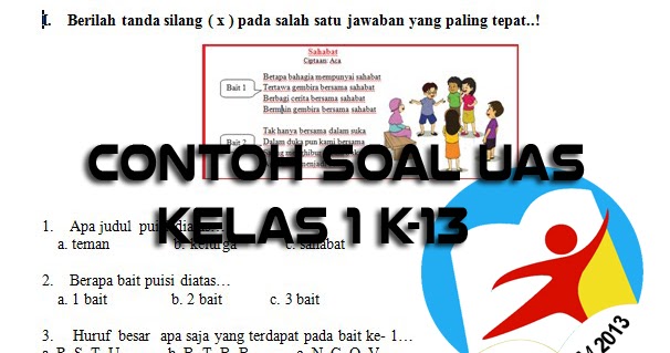 Contoh Soal UAS SD Kelas 1 Kurikulum 2013 Revisi Tahun 