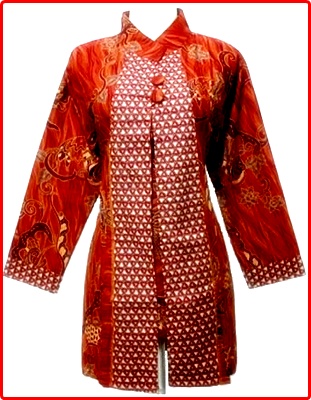  Model  baju  batik  wanita  modern warna  merah 