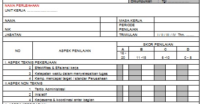 Contoh Form Penilaian Kinerja Karyawan-SPV/Koordinator