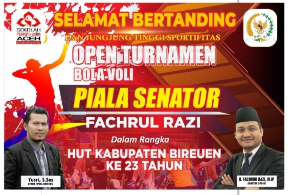 Semarakkan HUT Bireuen ke-23, SPMA Bireuen Gelar Open Turnamen Bola Voli Piala Senator Fachrul Razi di Kuta Blang