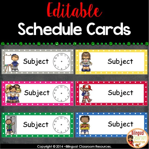 Editable Tarjetas de Horario- Editable Schedule Cards