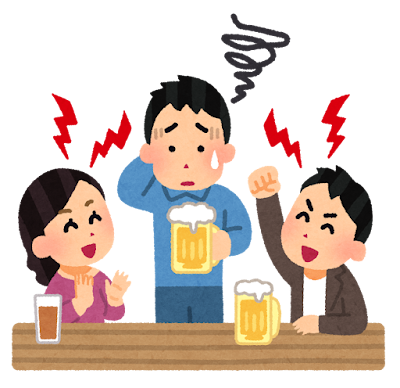 飲み会で煽られる人のイラスト（男性・一気）