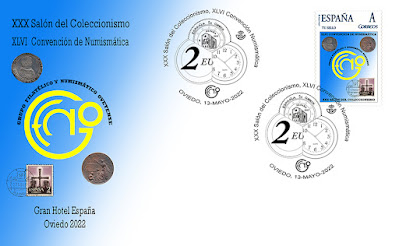 sobre, matasellos, sello personalizado, filatelia, convención, numismática, Oviedo