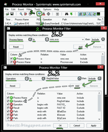 How to Setting Process Monitor(Procmon) to Compare setting gpedit.msc & regedit 