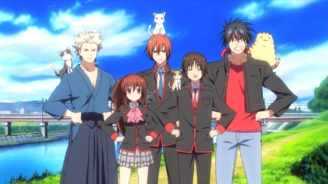 The original "Little Busters" members, from left to right: Kengo, Rin, Kyousuke, Riki, and Masato