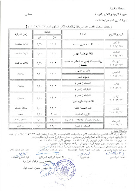 جدول امتحانات محافظة الغربية  ترم أول2024 %D8%A3%D9%88%D9%84%20%D8%AB