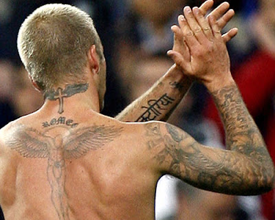 beckham back tattoo, angel tattoo