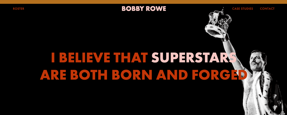 Screengrab of Bobby Rowe's back background website hero