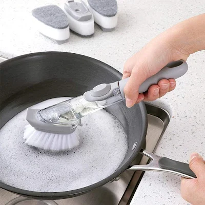 Automatic Kitchen Long Handle Cleaning Brush with Refill Liquid Soap Dispenser