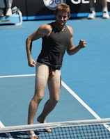 Male streaker at tennis match