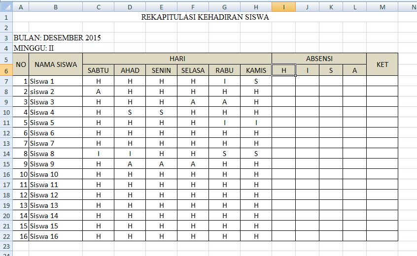 Membuat Rekap Absensi Siswa Dengan Rumus Excel - Rumus 