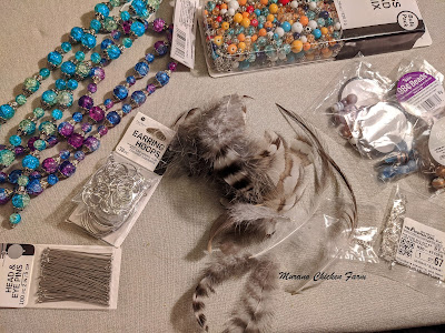 Supplies for feather necklace, tutorial