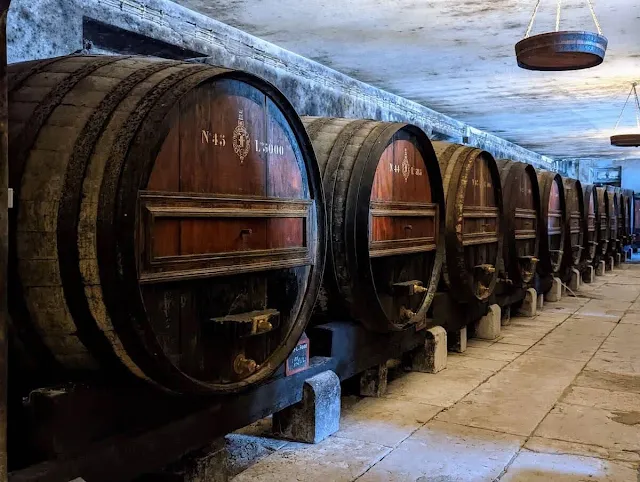 Mahogany wine barrels at José Maria Da Fonseca winery in Azeitão
