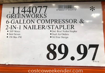 Deal for the Greenworks 6-gallon Air Compressor Combo Kit at Costco