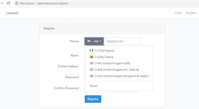 Phone code selector form, Laravel