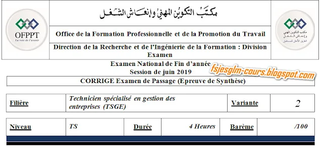 correction examen passage TSGE 2019 variante V2 PDF