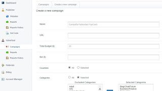 PopCash para anunciantes - Cómo crear una campaña