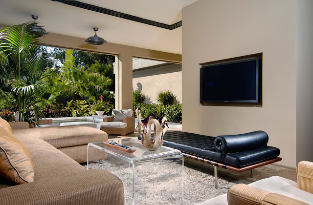 Glassy coffee table in the living room 