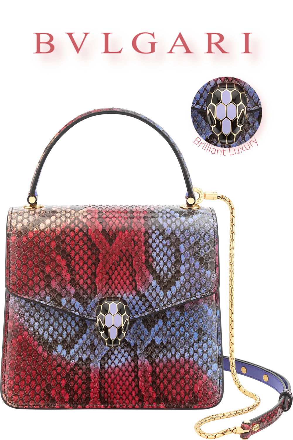 ♦Bvlgari Serpenti Forever top handle bag in multicolor chimera python skin #bvlgari #bags #brilliantluxury