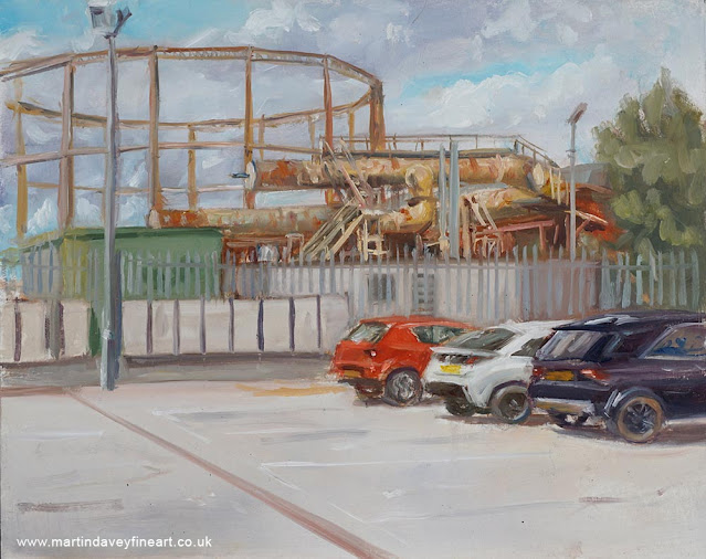 St Marys Southampton gas holders Northam landscape painting by Davey