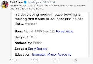Ravi Bopara S Tween On His Wife Emily Bopara