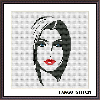 Abstract minimalistic woman cross stitch black and white embroidery design - Tango Stitch