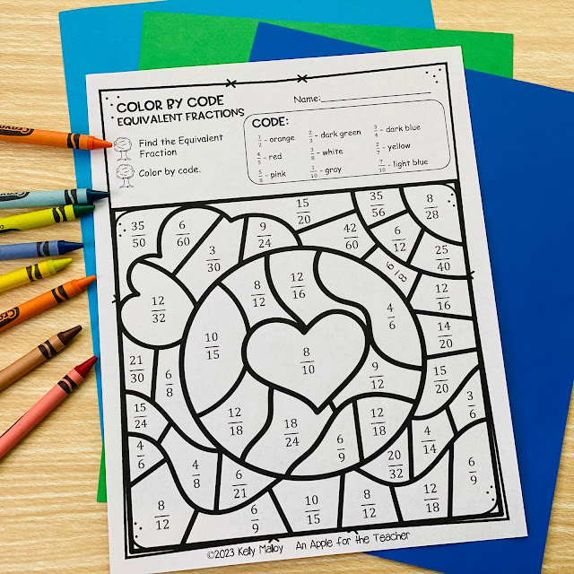 Earth Day color by number equivalent fractions worksheet