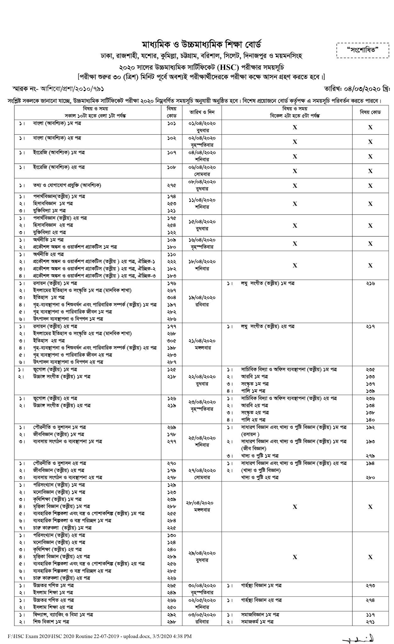 HSC Routine 2024