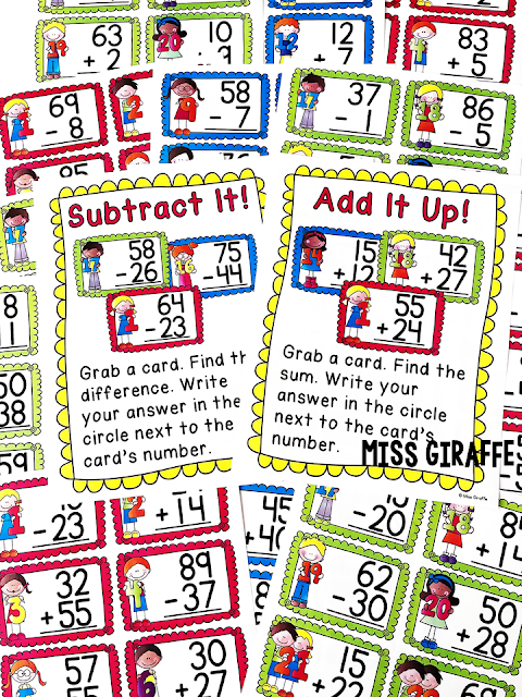 2 Digit Addition and Subtraction without Regrouping Centers Games and Activities