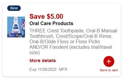 $5.00/2 Crest Toothpaste, Oral-B Manual Toothbrush, Crest/Scope/Oral-B Rinse CVS APP MFR Digital Coupon (go to CVS App)