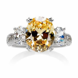 Canary Oval Three Stone CZ Ring