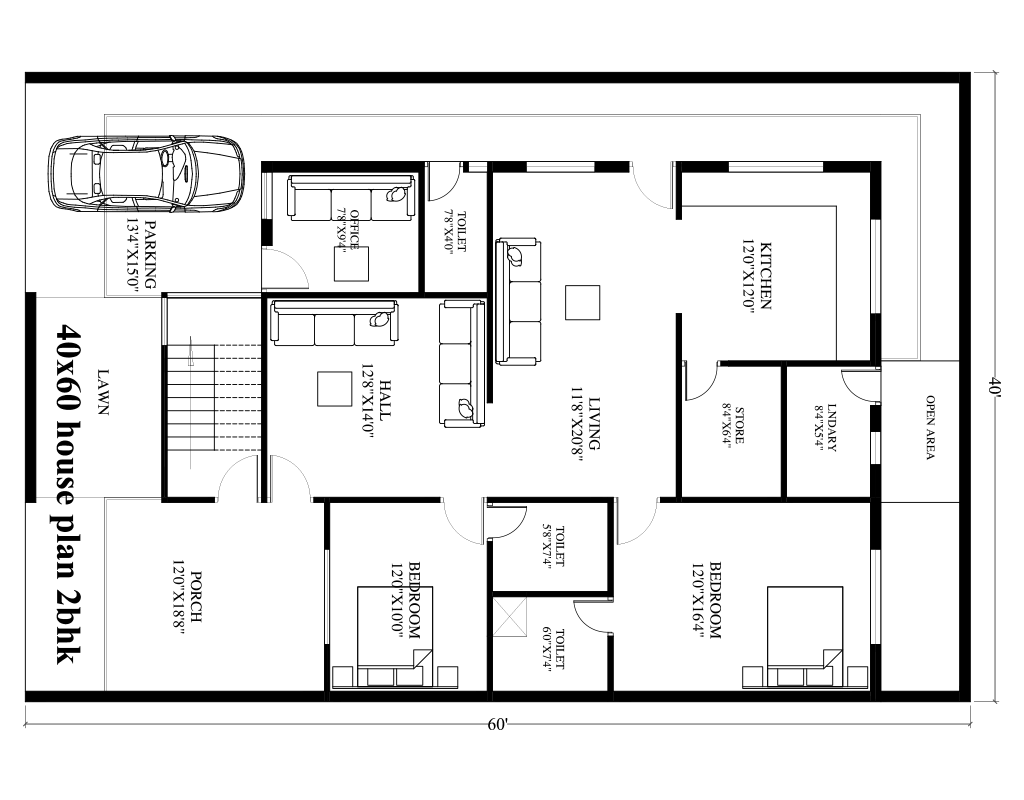 40x60 house plans with 3 bedrooms