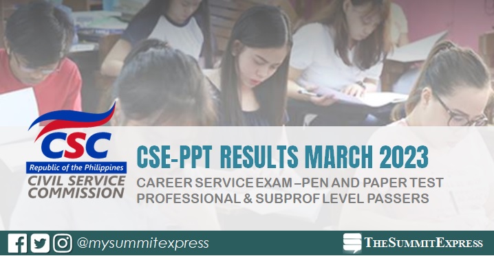 FULL RESULTS: March 26, 2023 Civil Service Exam CSE-PPT list of passers, top 10