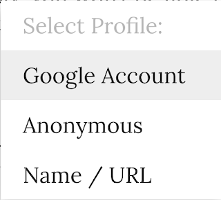 A menu that says "Select Profile: Google Account, Anonymous, Name/url"