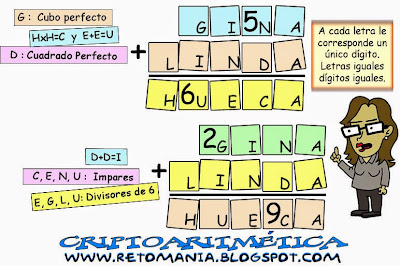 Alfamética, Criptoaritmética, Criptosumas, Criptogramas, Juego de Letras, Descubre los números, Problemas matemáticos, Desafíos matemáticos, Retos matemáticos